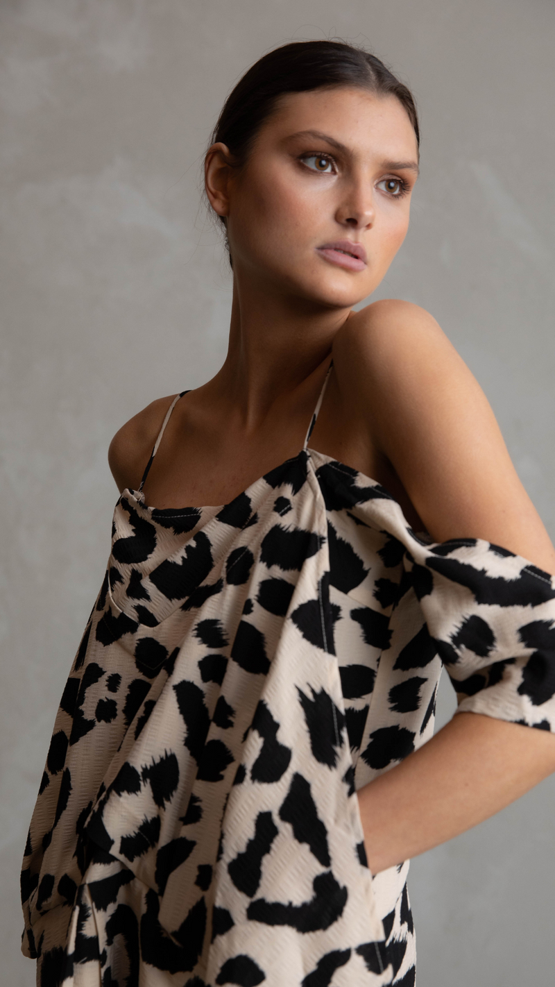 Frankie Layered Dress - Cream Animal Print