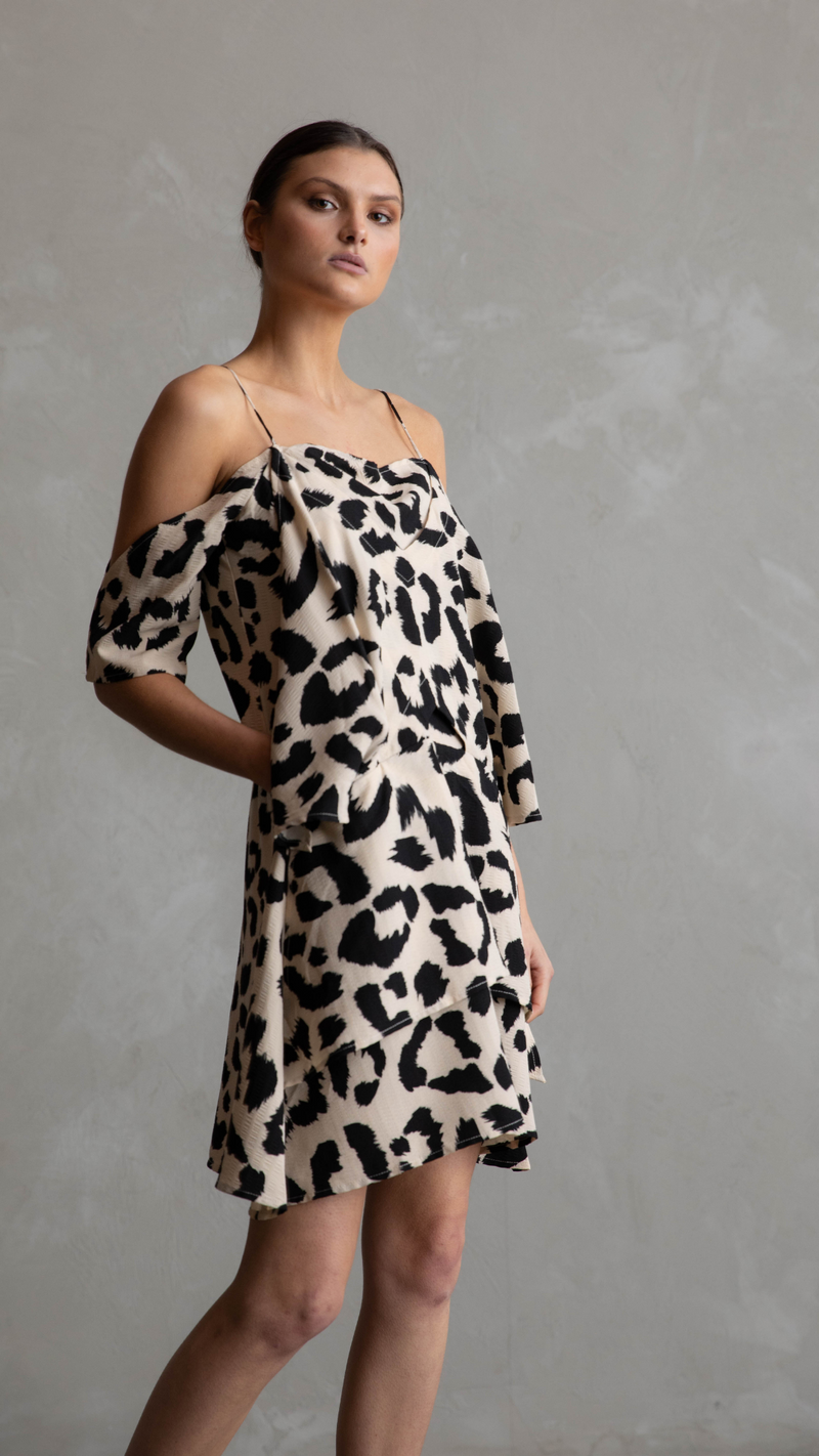 Frankie Layered Dress - Cream Animal Print