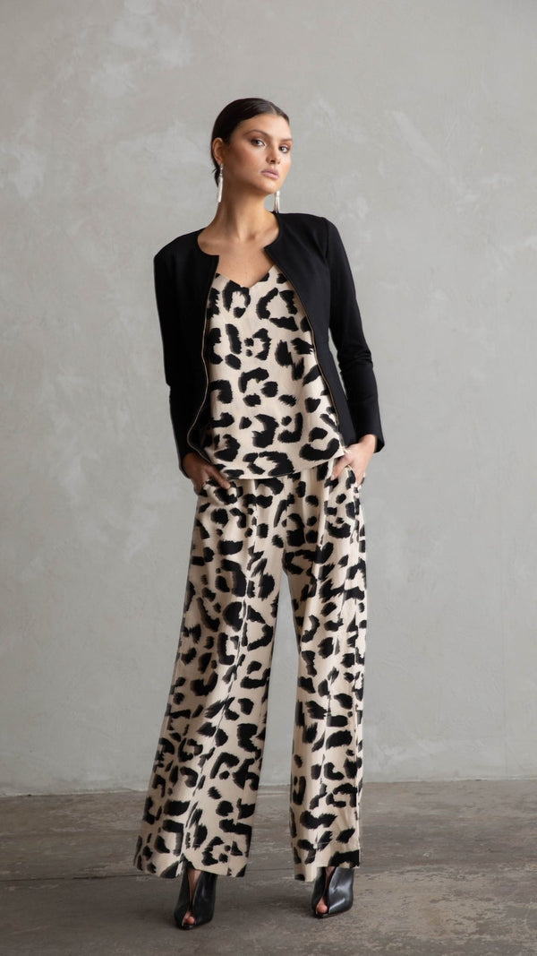 Easton Oversized Elastic Waist Pants - Cream Print