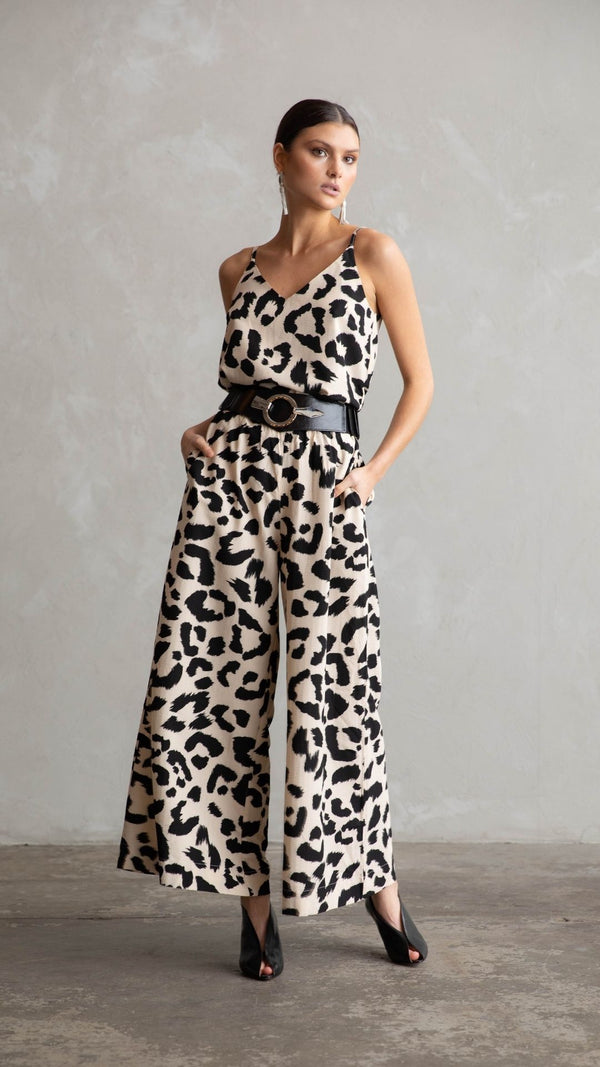 Easton Oversized Elastic Waist Pants - Cream Print