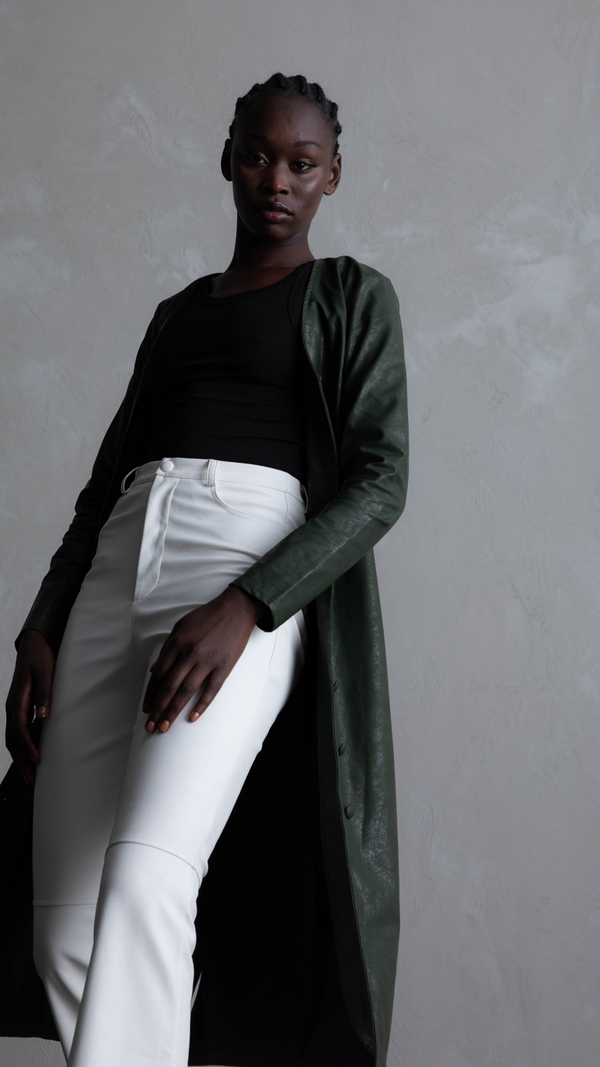 Harper Faux Leather Dress/Coat - Khaki