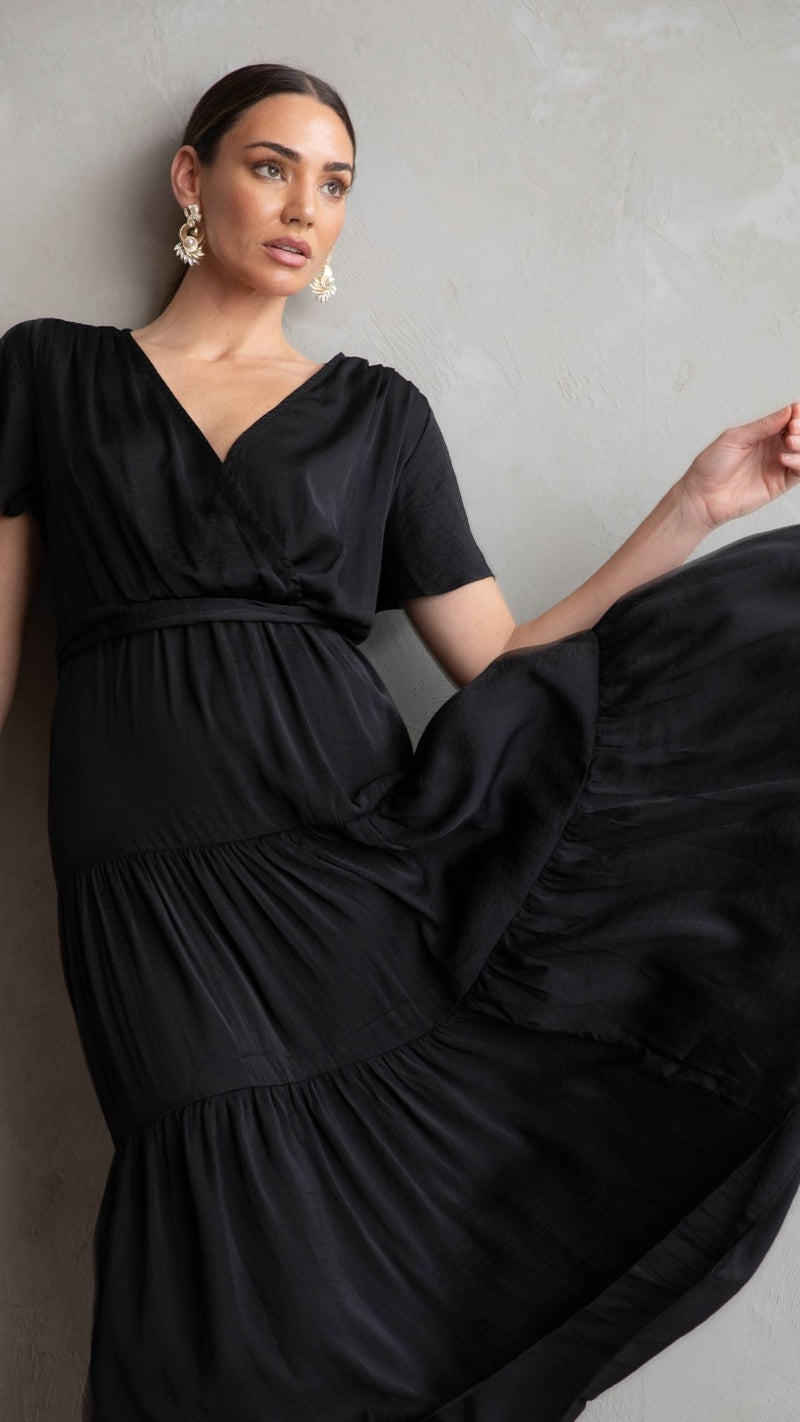 Pricilla V Neck Maxi Dress - Black