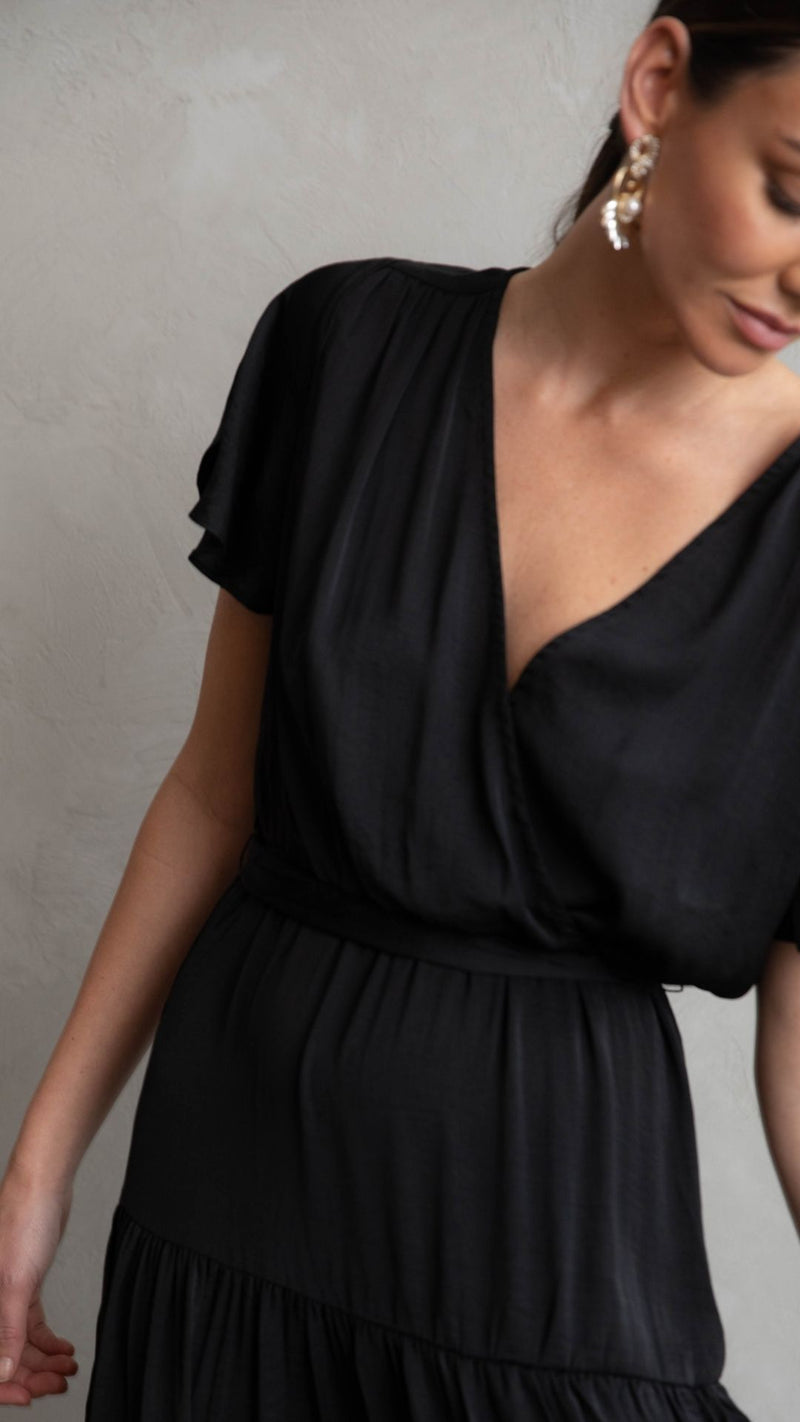Pricilla V Neck Maxi Dress - Black