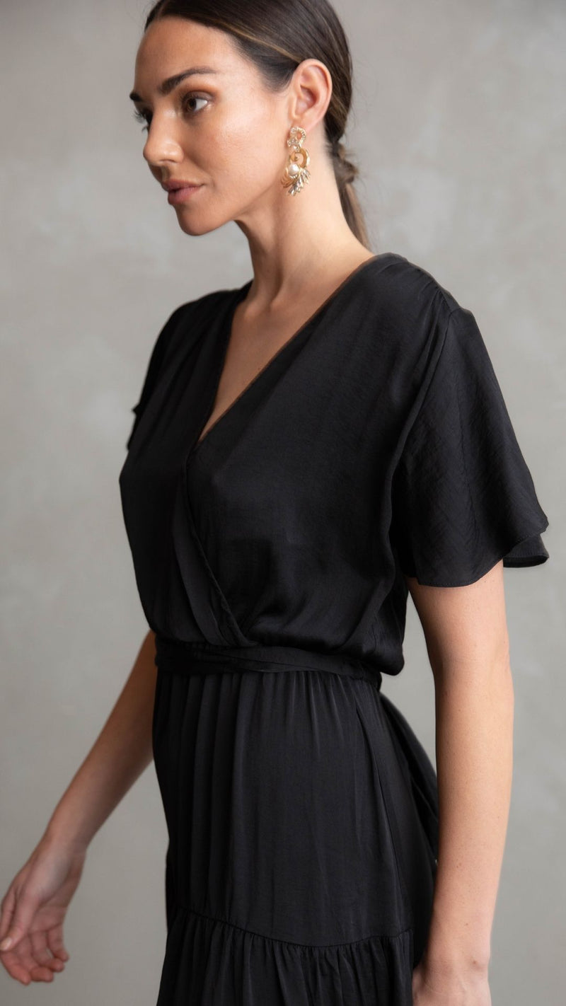 Pricilla V Neck Maxi Dress - Black