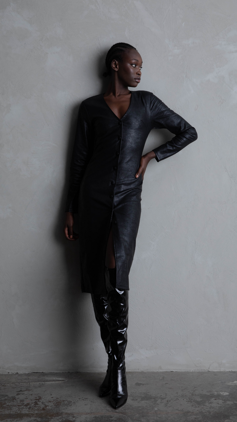 Harper Faux Leather Dress/Coat - Black