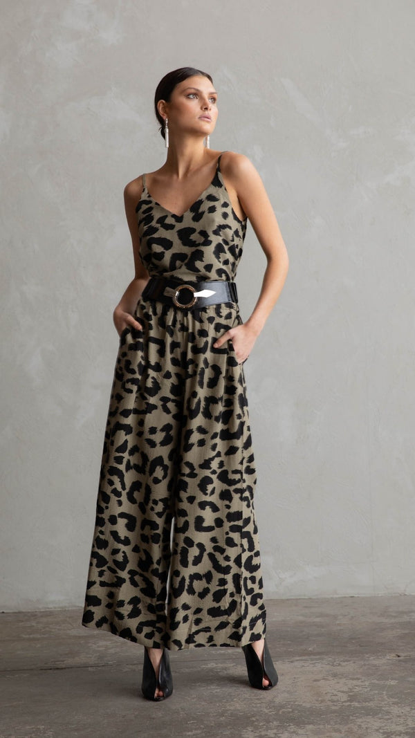 Easton Oversized Elastic Waist Pants - Army Green Print