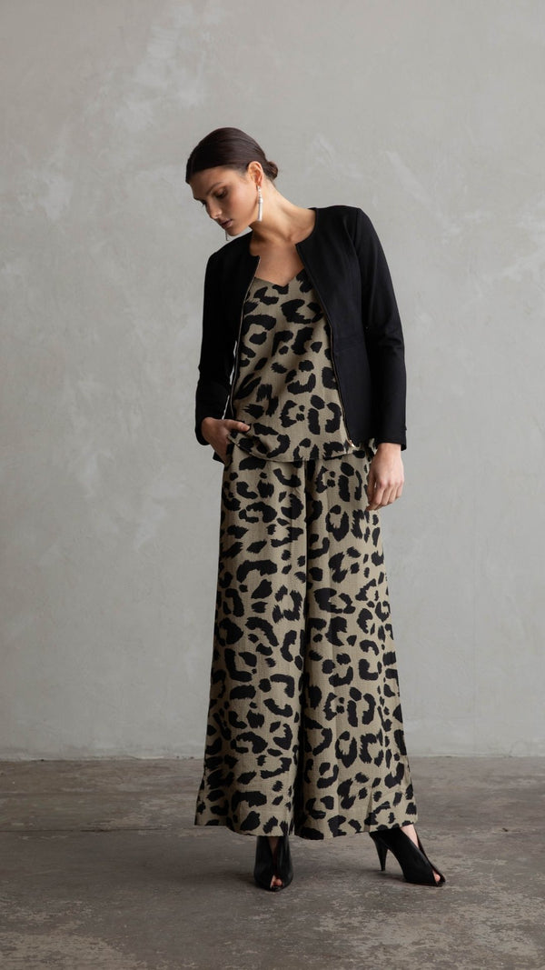 Easton Oversized Elastic Waist Pants - Army Green Print