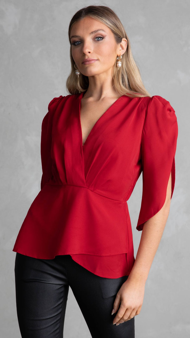 Elsa Wrap Top - Intense Red