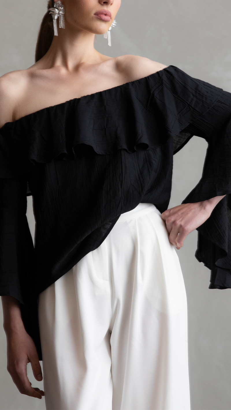 Cold shoulder top ruffle shirt