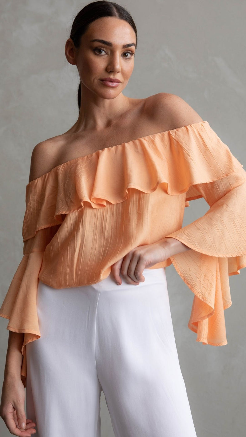 Hannah Cold Shoulder Ruffle Top - Cantaloupe