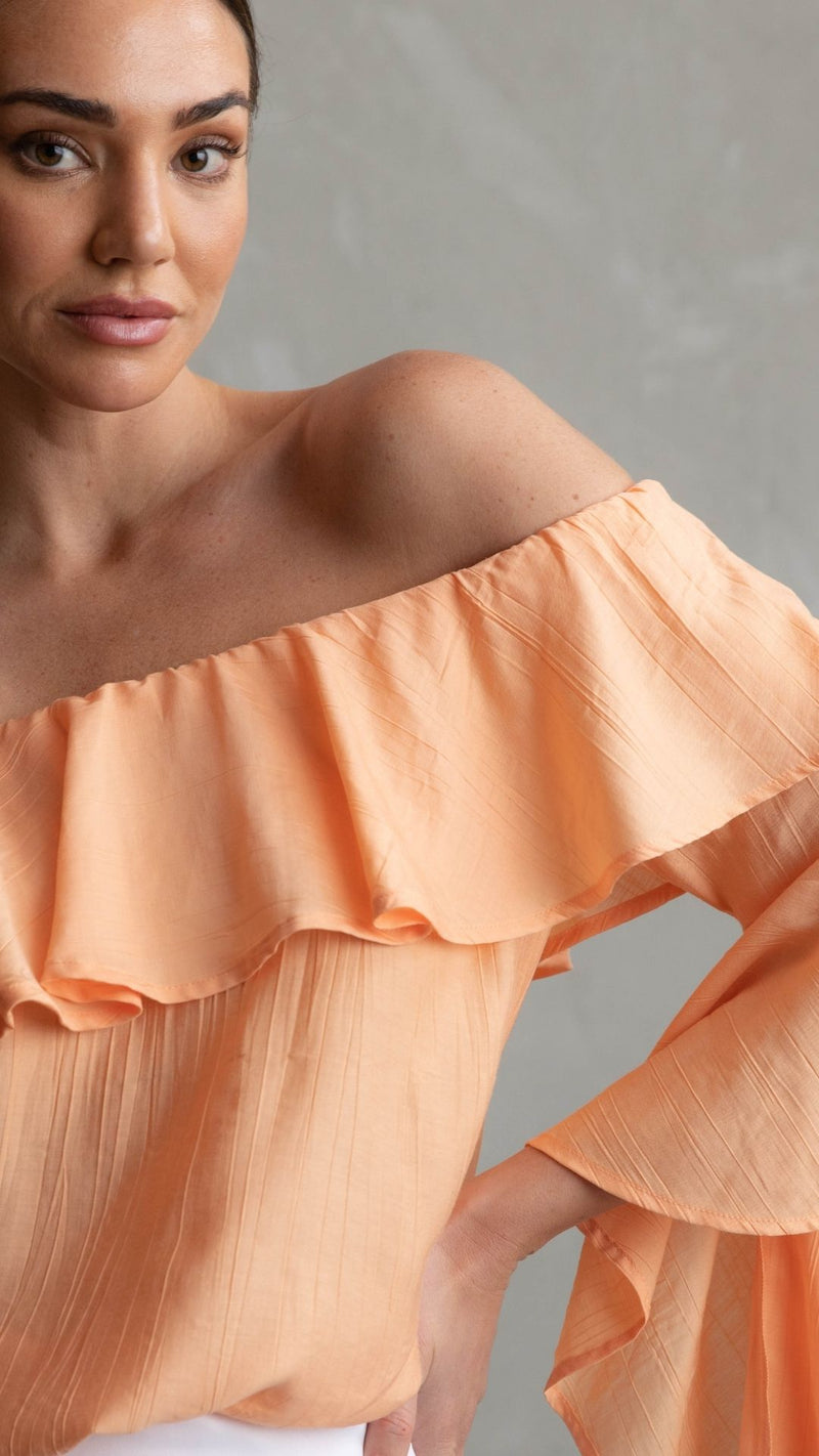 Hannah Cold Shoulder Ruffle Top - Cantaloupe