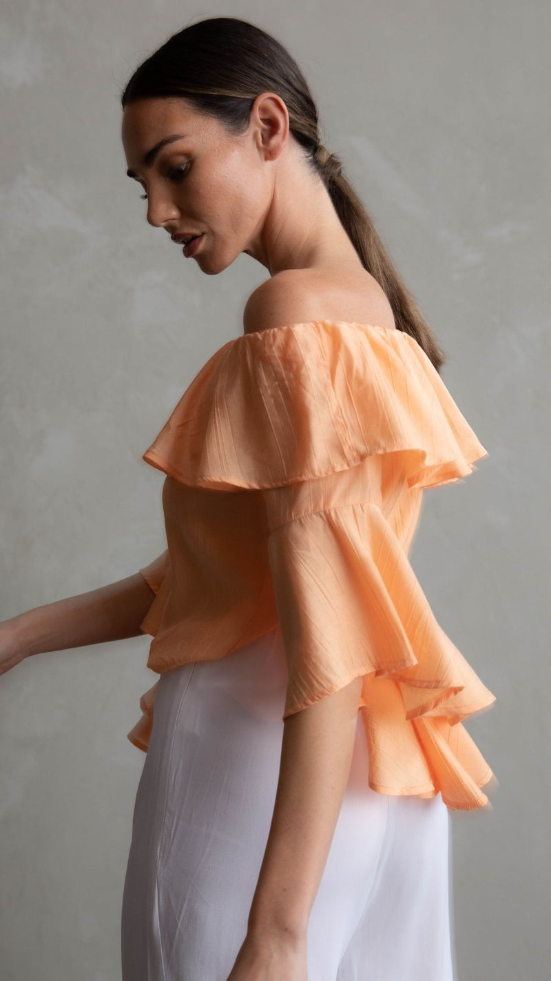 Hannah Cold Shoulder Ruffle Top - Cantaloupe