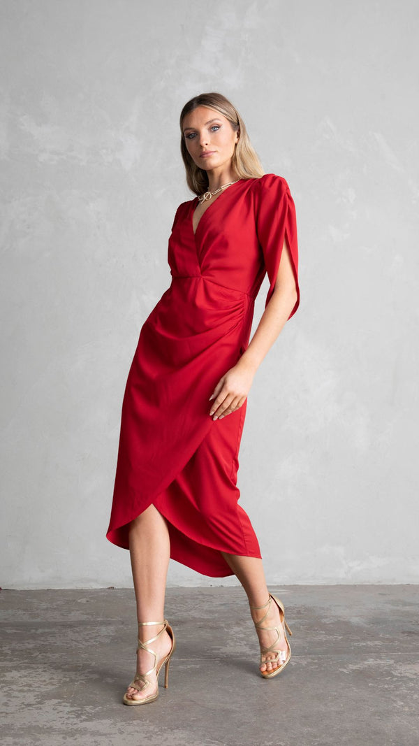 Topaz Wrap Dress - Intense Red