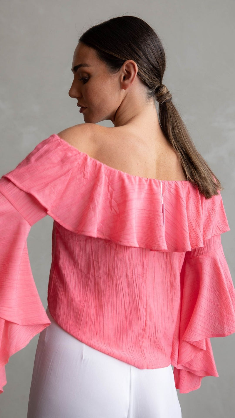 Hannah Cold Shoulder Ruffle Top - Watermelon