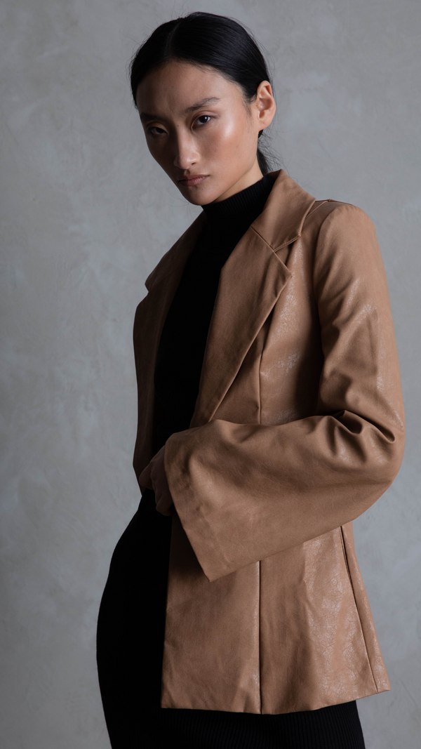 Amira Faux Leather Blazer - Camel