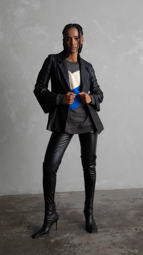 Amira Faux Leather Blazer - Black