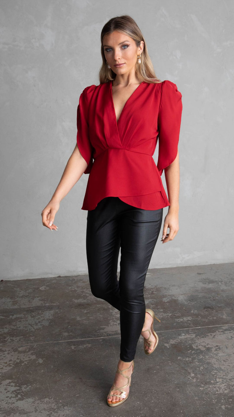 Elsa Wrap Top - Intense Red