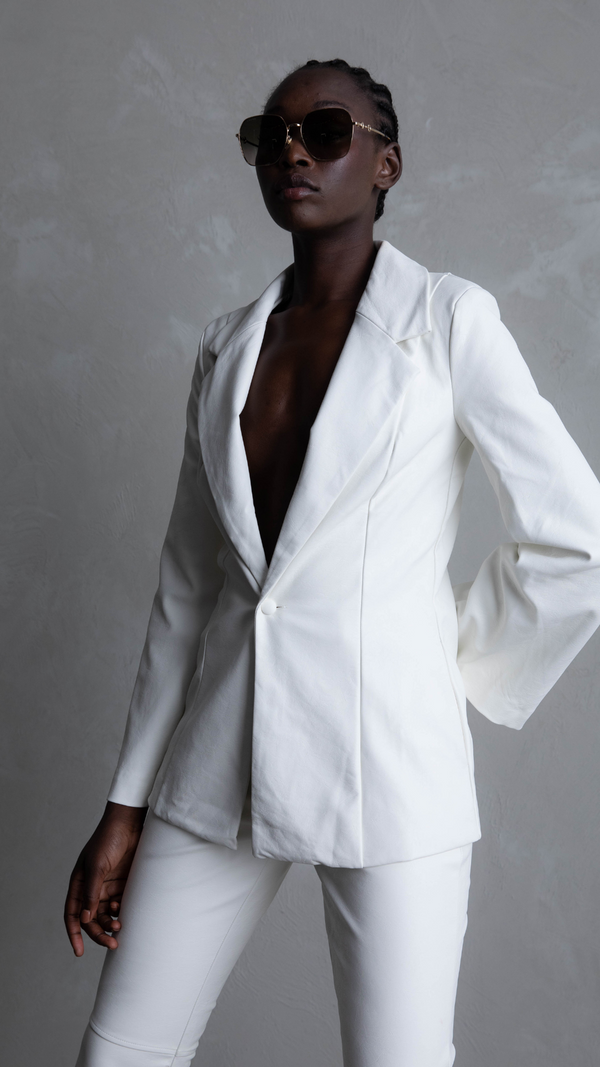 Amira Faux Leather Blazer - White