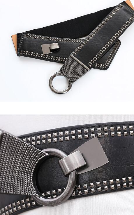 Miley Wide Elastic Belt With Metal Studs - Black