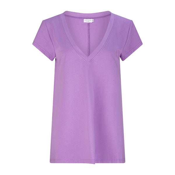 Preston V Neck Recycled Cotton/Bamboo Relaxed Tee - Purple