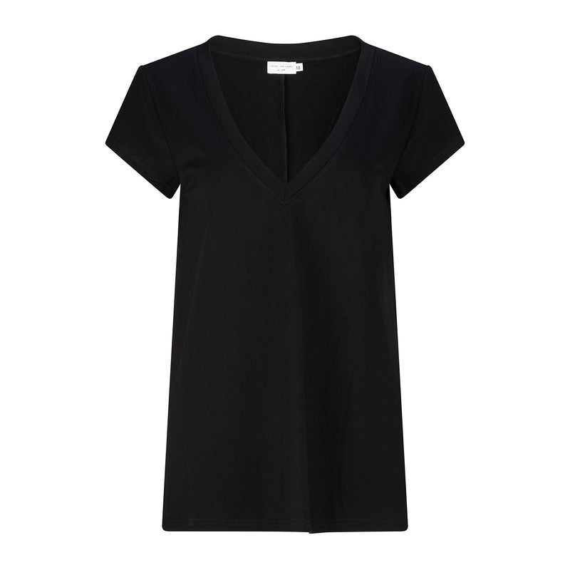 Preston V Neck Recycled Cotton/Bamboo Relaxed Tee - Black