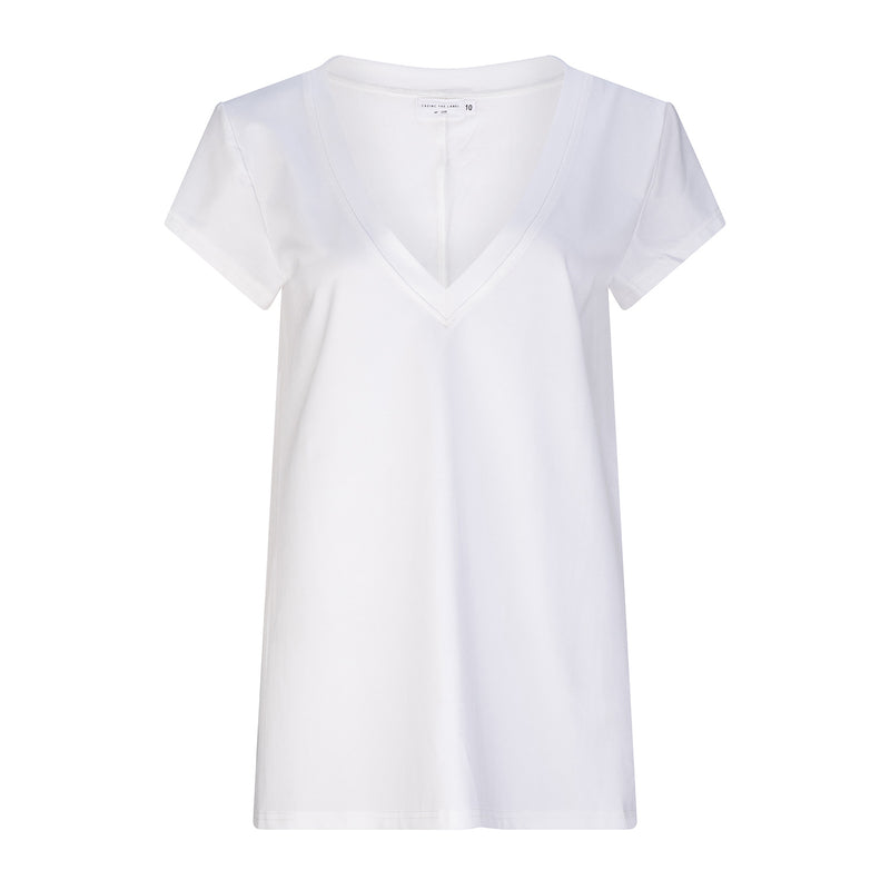 Preston V Neck Recycled Cotton/Bamboo Relaxed Tee - White