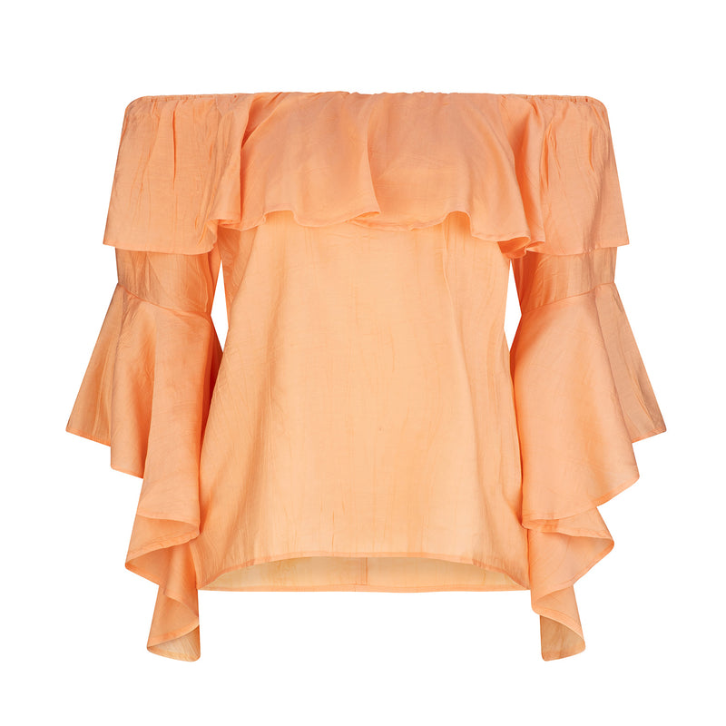 Hannah Cold Shoulder Ruffle Top - Cantaloupe