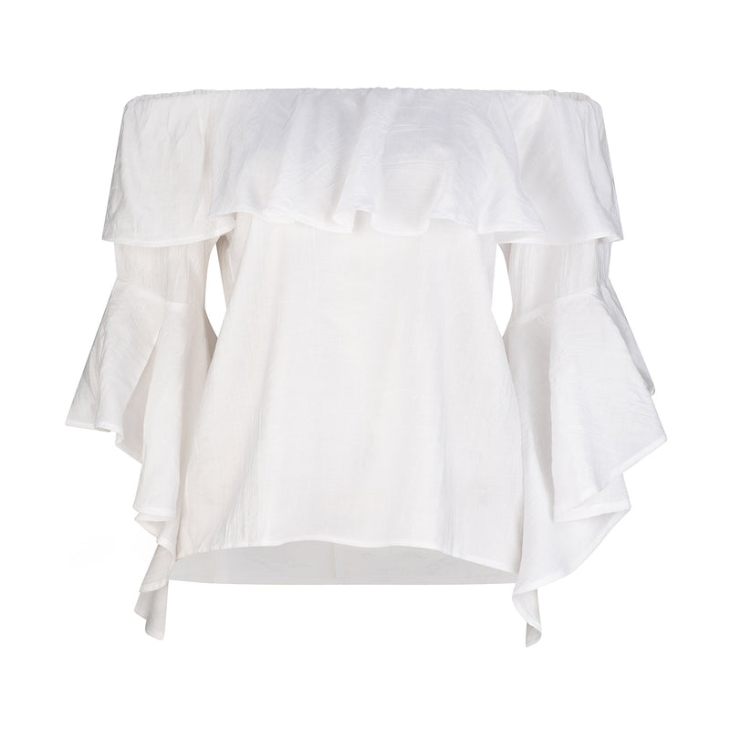 Hannah Cold Shoulder Ruffle Top - White