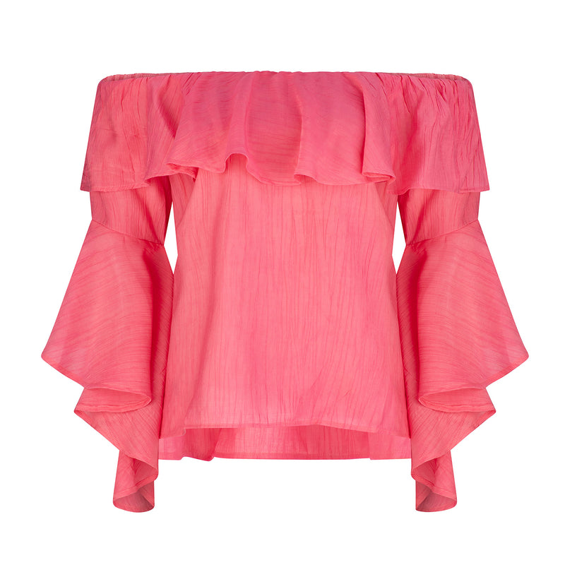 Hannah Cold Shoulder Ruffle Top - Watermelon