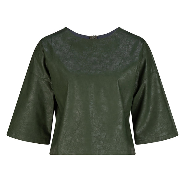 Dexter Faux Leather Top - Khaki