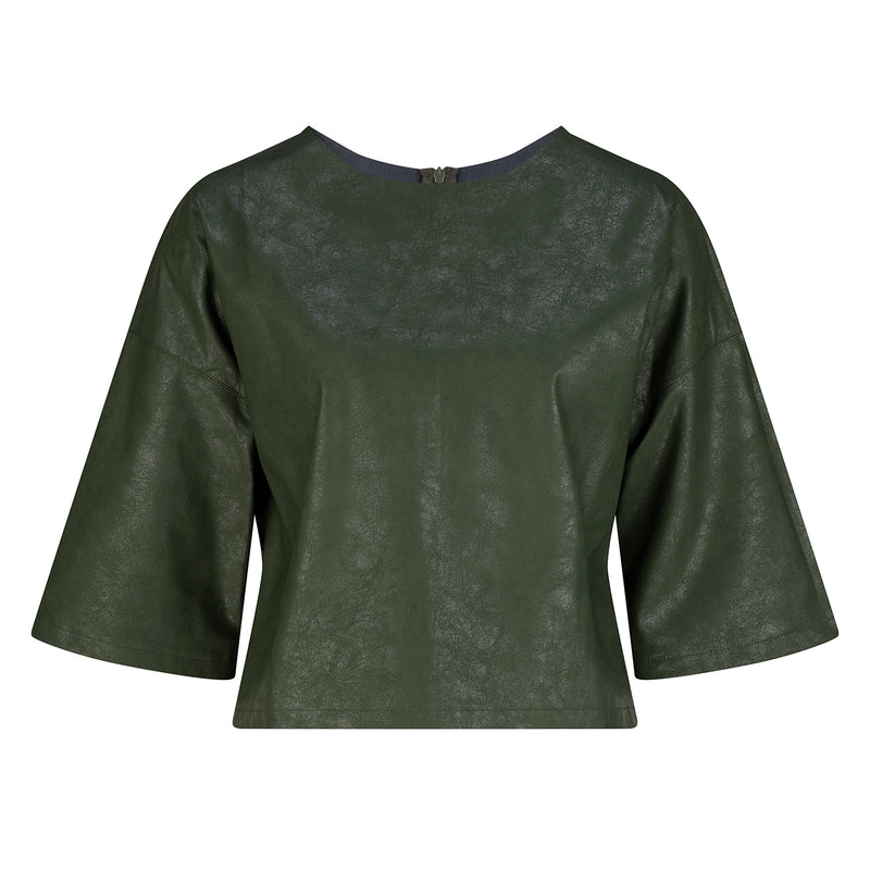 Dexter Faux Leather Top - Khaki