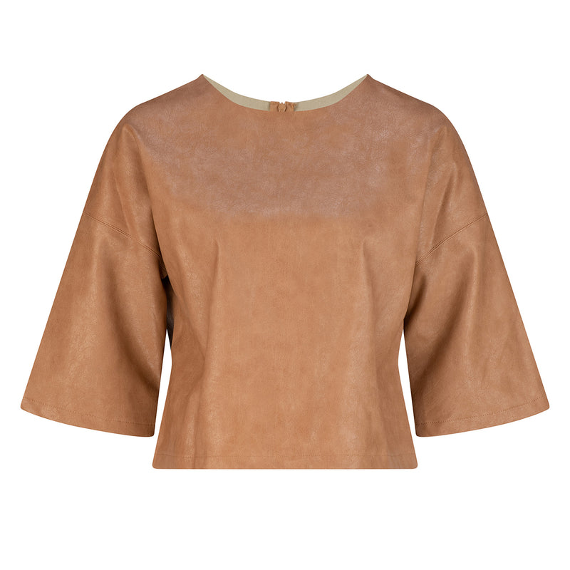 Dexter Faux Leather Top - Camel