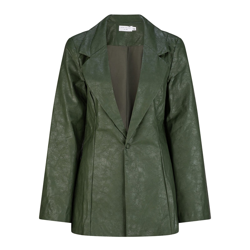 Amira Faux Leather Blazer - Khaki