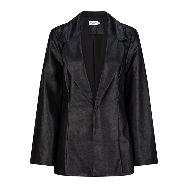 Amira Faux Leather Blazer - Black