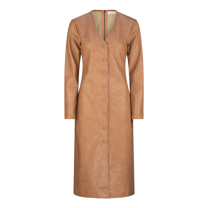 Harper Faux Leather Dress/Coat - Camel