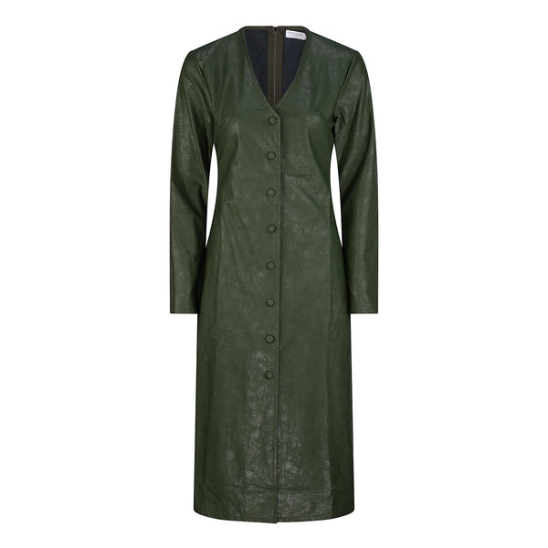 Harper Faux Leather Dress/Coat - Khaki