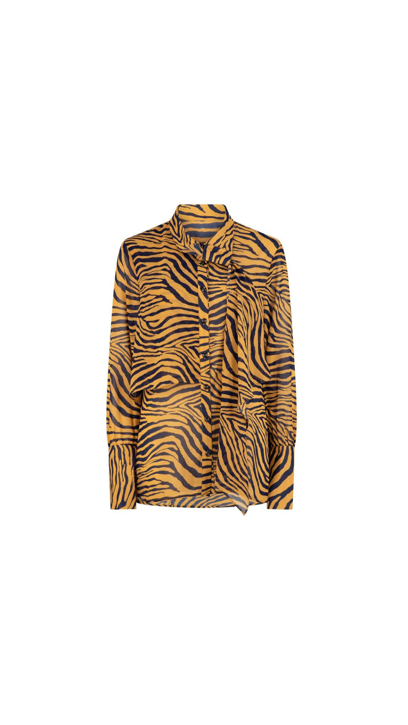 Madena Shirt - Zebra Print Navy and Mustard