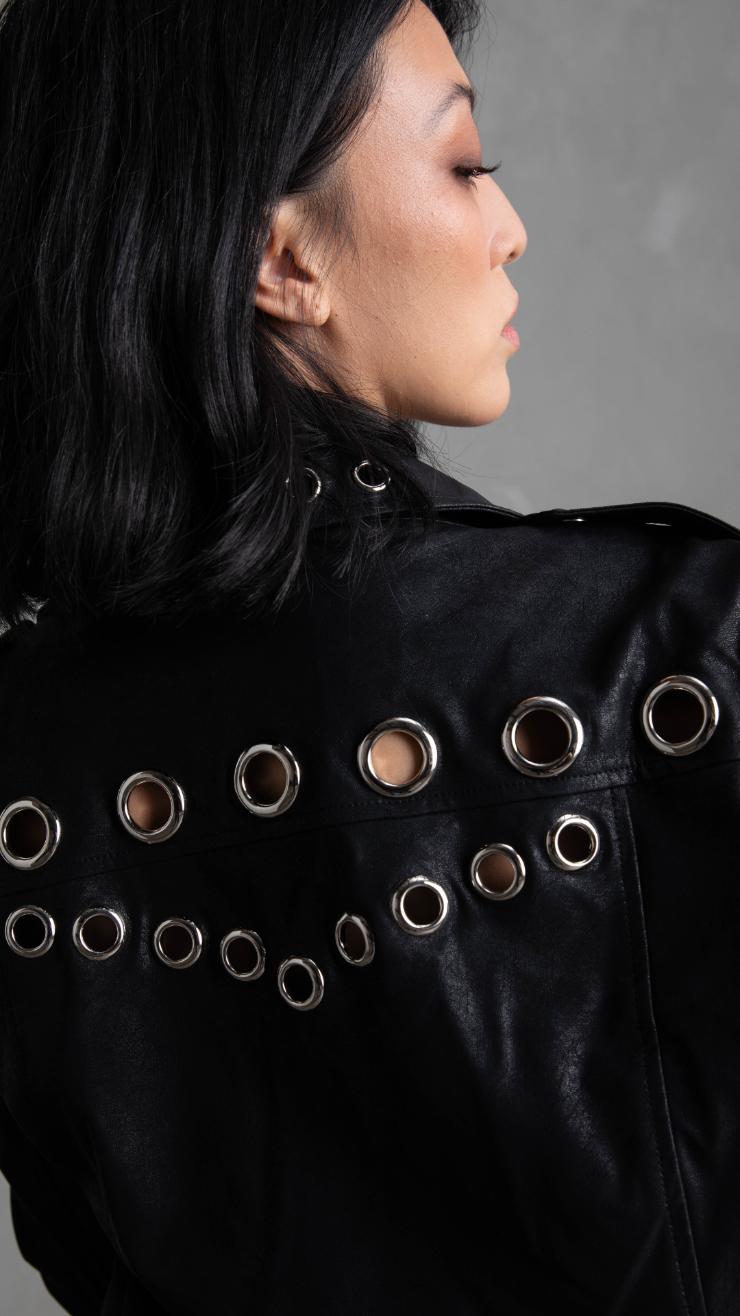 Sloan Faux Leather Eyelet Jacket - Black