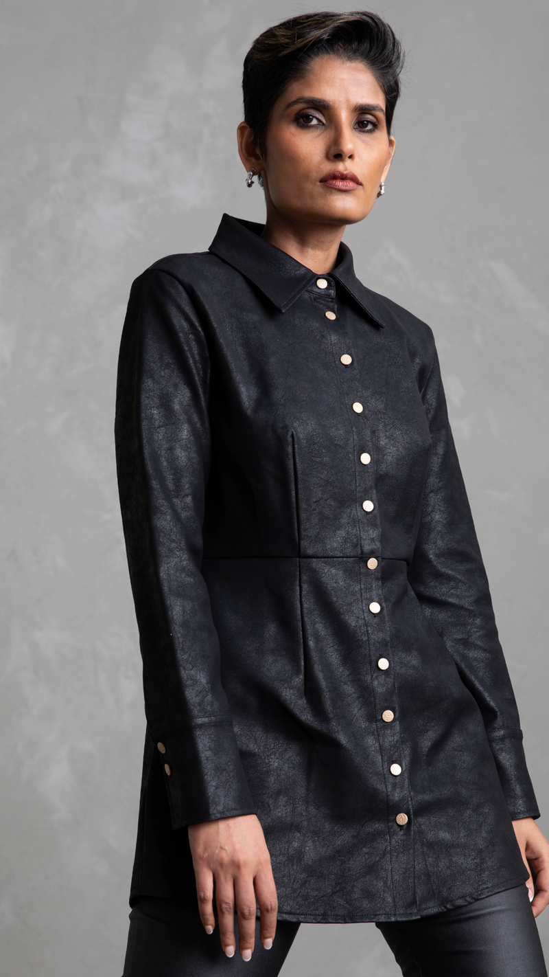 Jessie Faux Leather Shirt/Jacket - Black